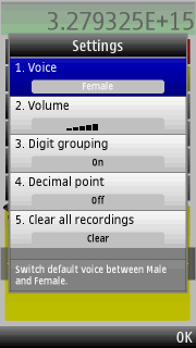 Voice Calc Settings Dialog